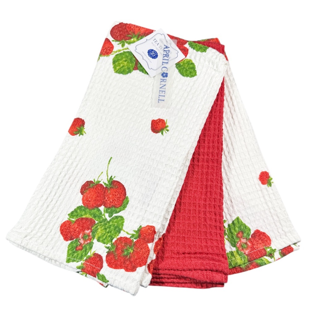 NEW April Cornell STRAWBERRY DESIGN Kitchen Towel Set/3